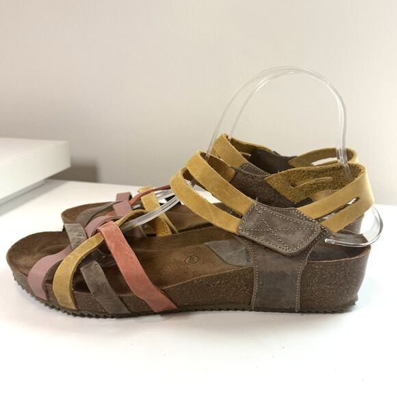 Inter Bios Sandals Strappy Footbed Comfort Multi Color Wedge Sz 40 / 9 - Picture 5 of 9